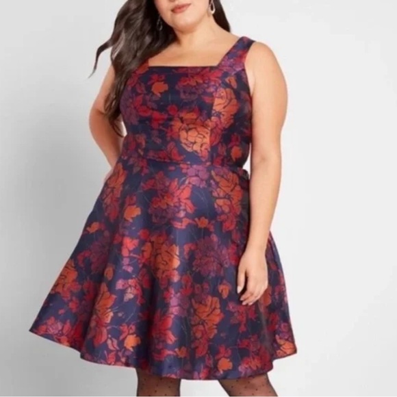 Modcloth RSVP Ready Sleeveless Floral Brocade Fit and Flare Floral Dress Size 18 - Picture 1 of 10